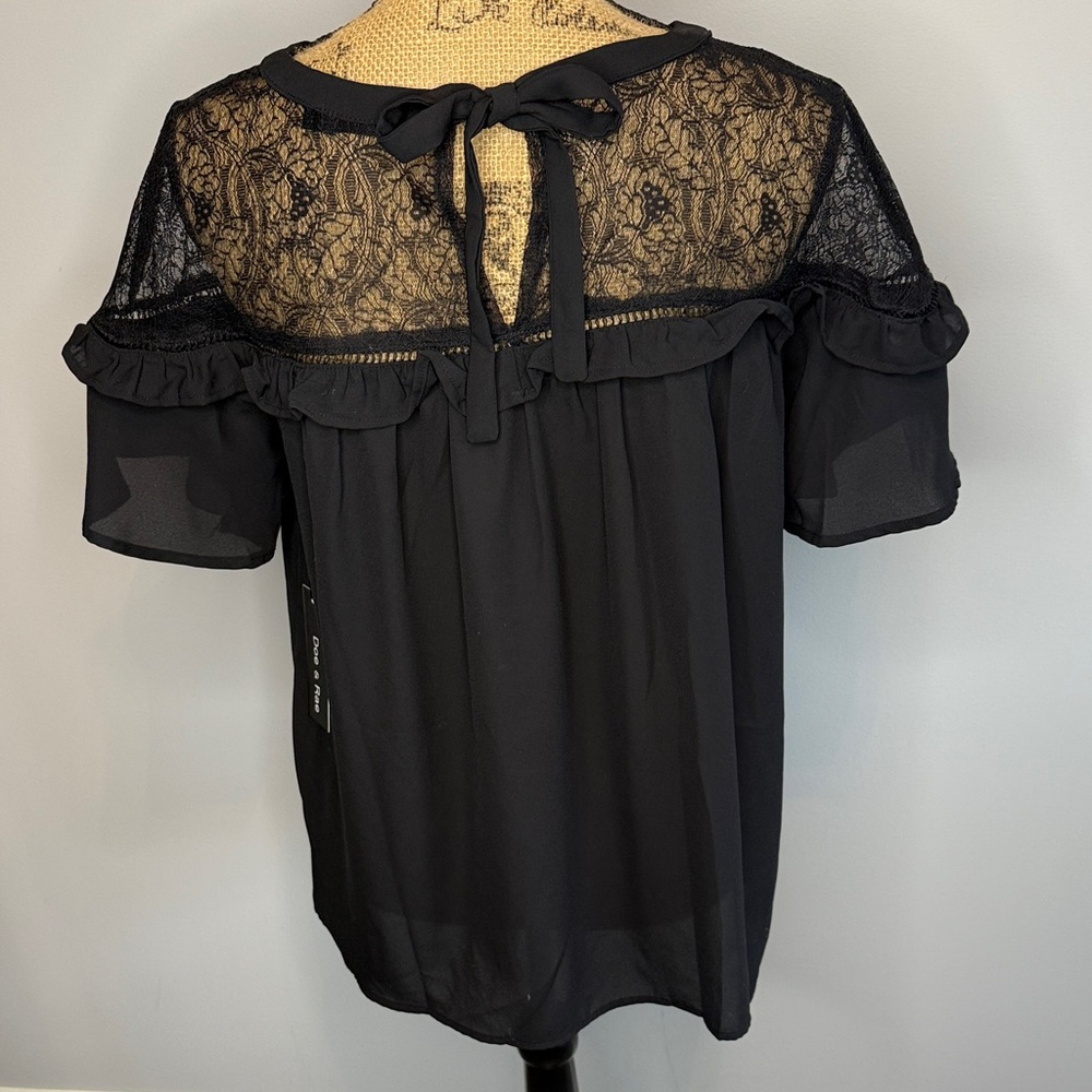 Doe & Rae Black Lace Blouse with Ruffle, Small - Picture 2 of 6